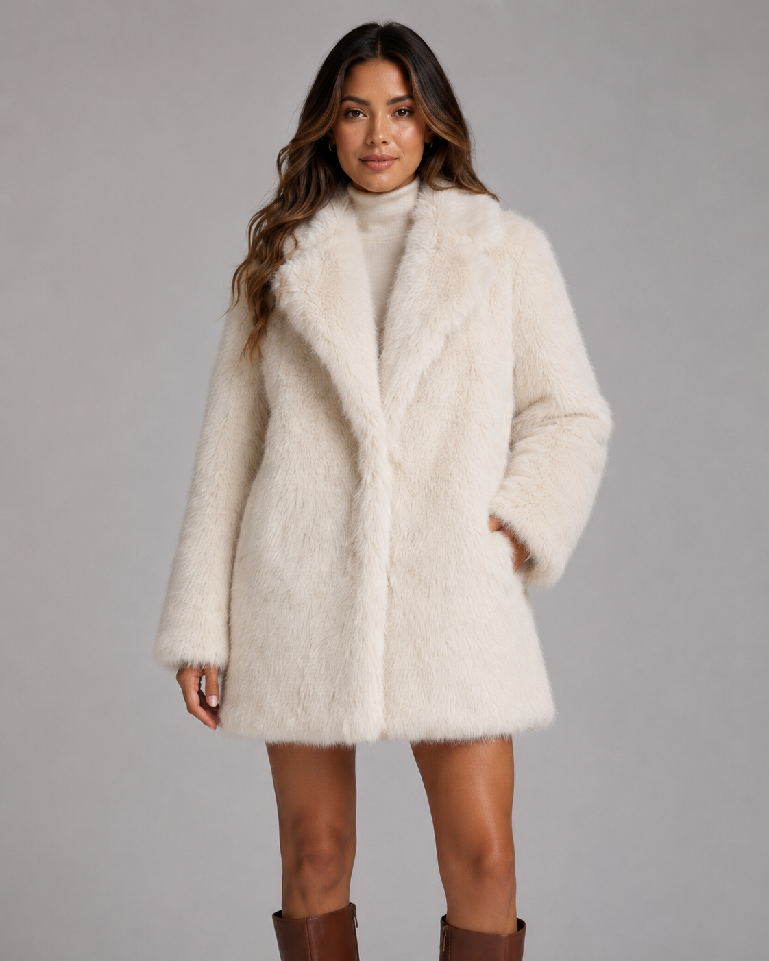 Veste à col châle en fausse fourrure pour femme | Benenden
