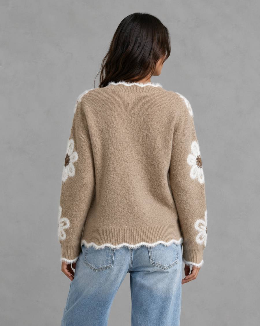 Pull en maille à col V orné de marguerites pour femme | Steyning