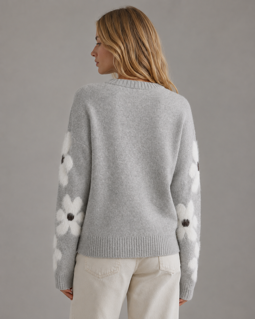 Pull à col rond avec manches à motif marguerites pour femme | Midhurst