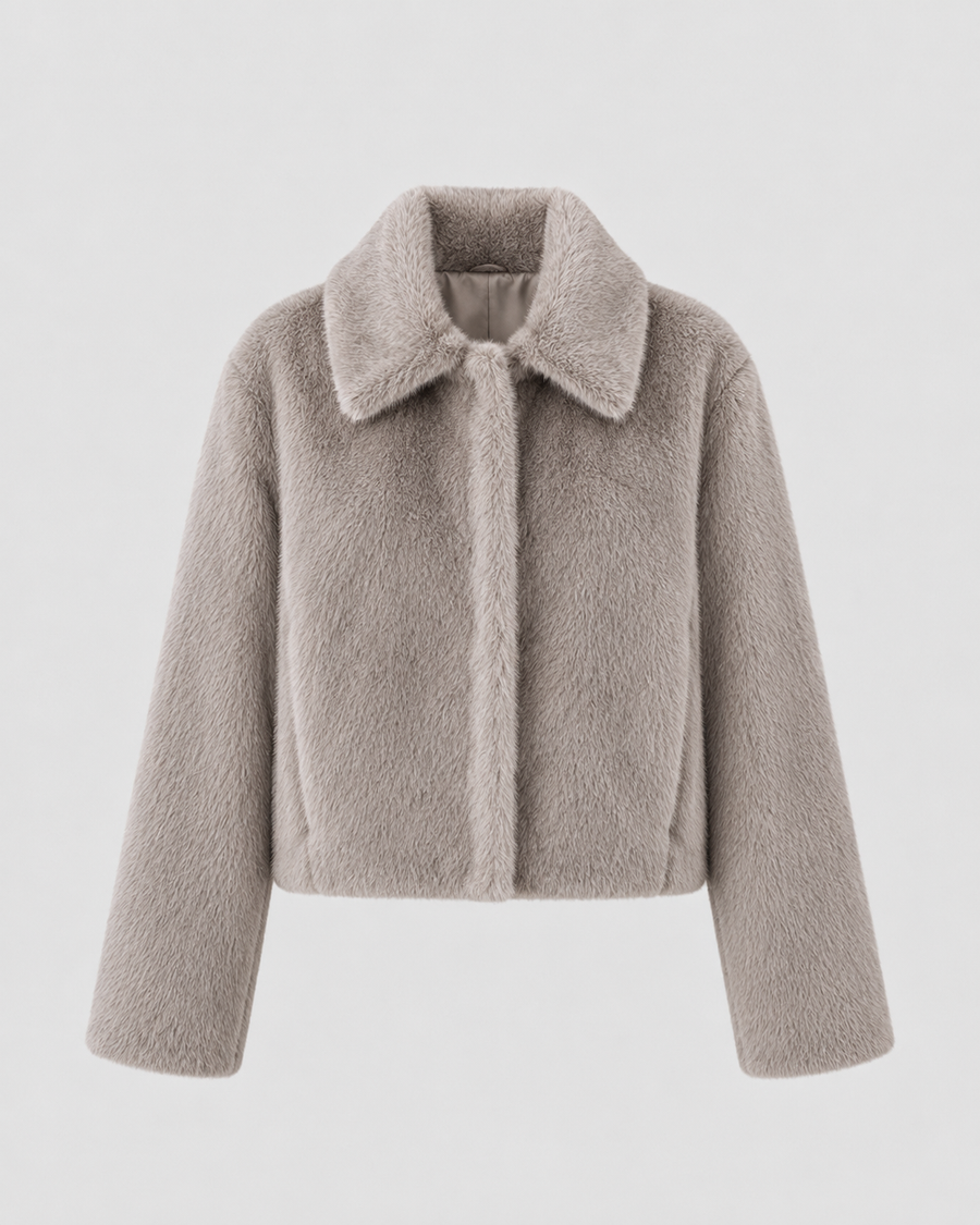 Women's Cropped Faux Fur Jacket with Wide Collar | Kempsford