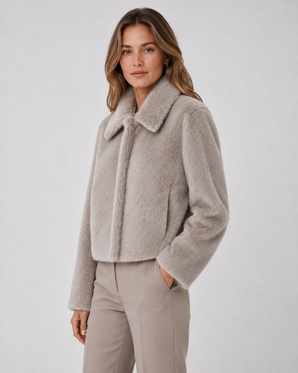 Veste courte en fausse fourrure à col large pour femme | Kempsford