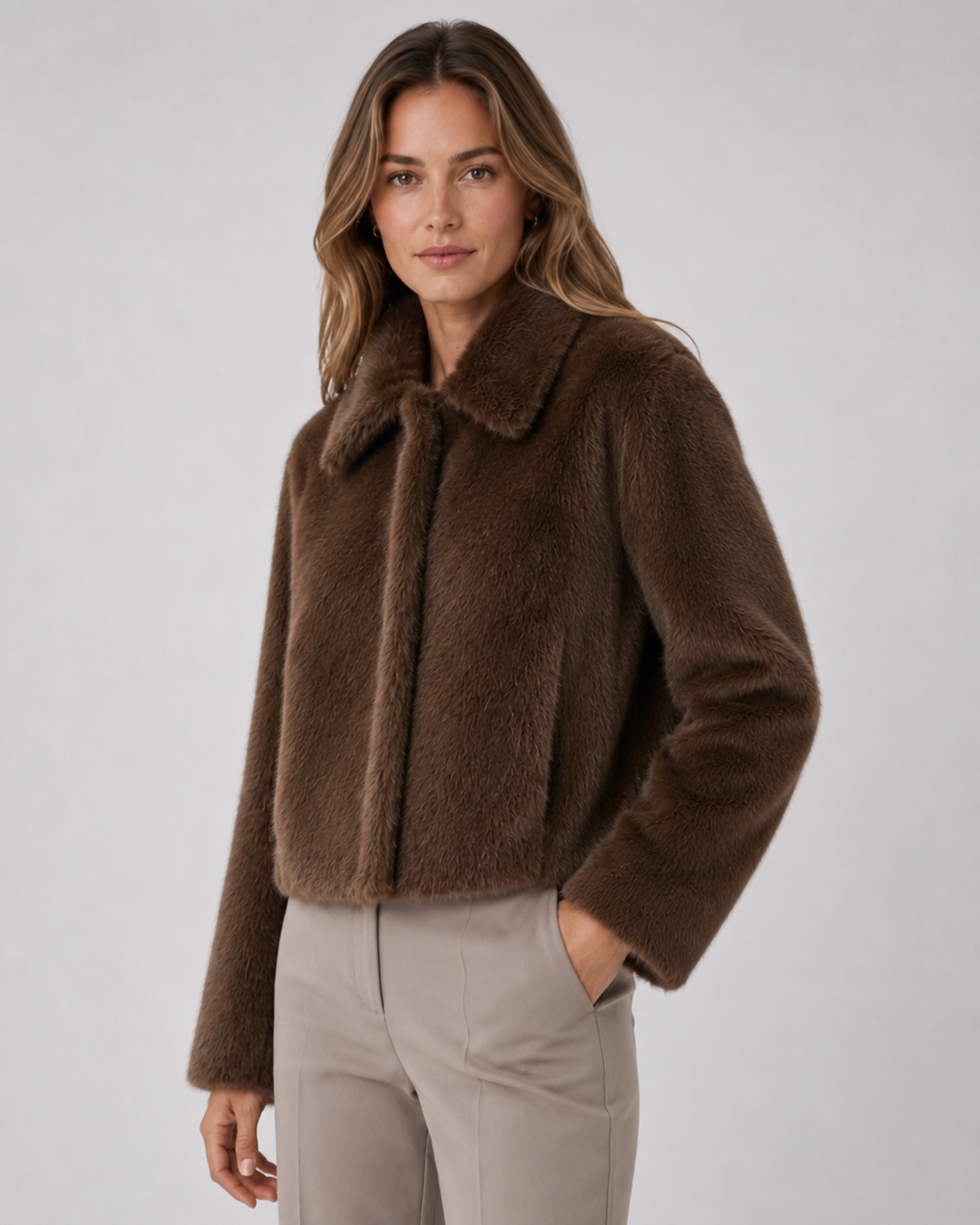 Veste courte en fausse fourrure à col large pour femme | Kempsford