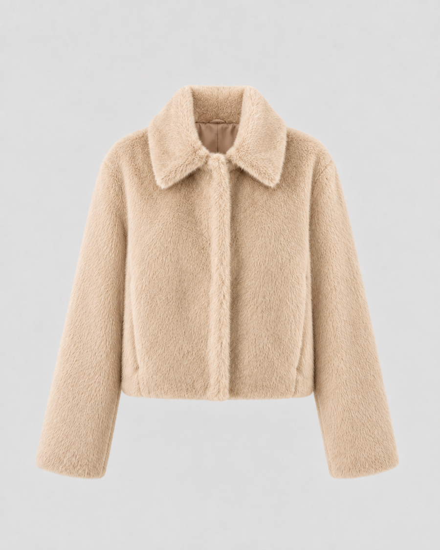 Women's Cropped Faux Fur Jacket with Wide Collar | Kempsford