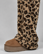 Women's Fuzzy Leopard Print Wide-Leg Joggers | Beaulieu