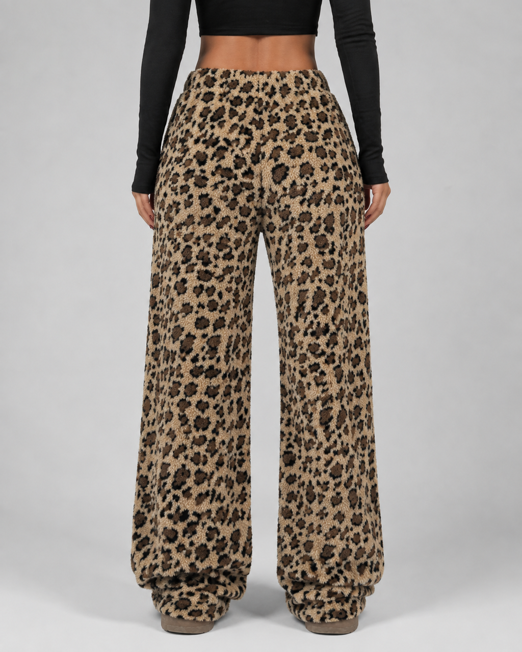 Women's Fuzzy Leopard Print Wide-Leg Joggers | Beaulieu