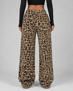 Women's Fuzzy Leopard Print Wide-Leg Joggers | Beaulieu