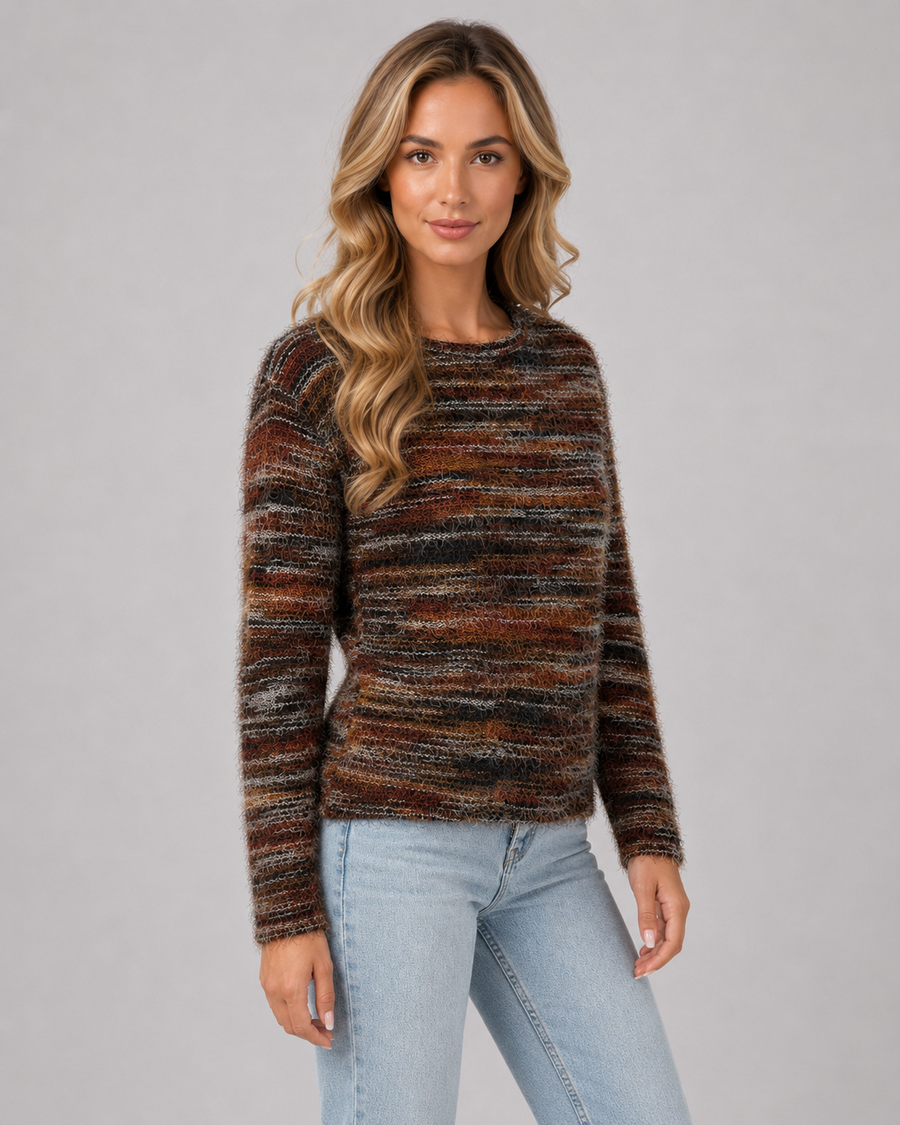 Pull en maille effet cils rayée à col rond pour femme | Lymington