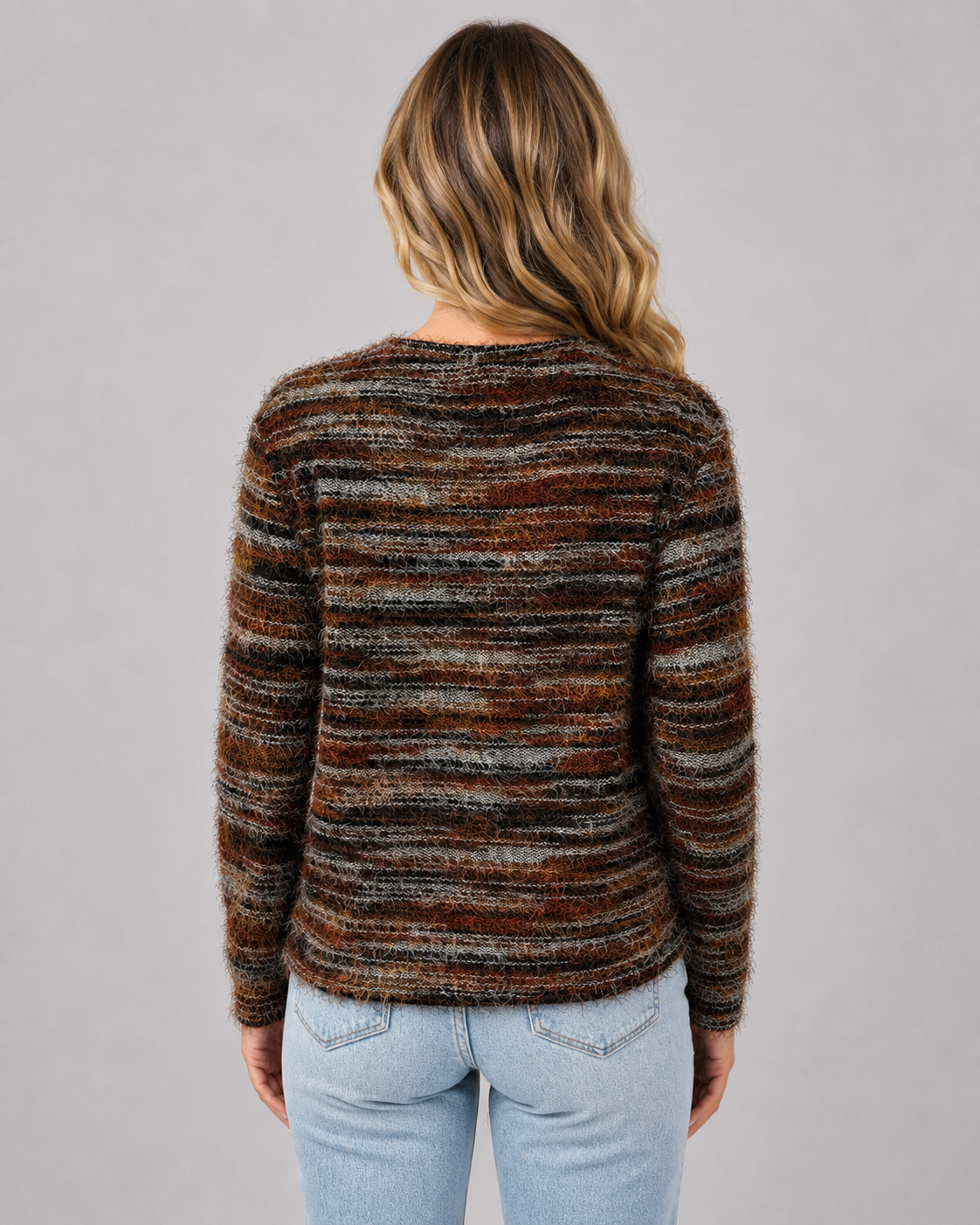 Pull en maille effet cils rayée à col rond pour femme | Lymington