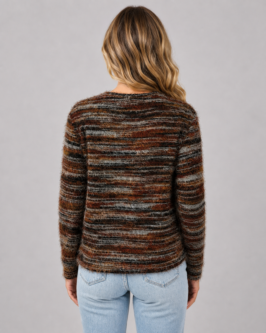 Pull en maille effet cils rayée à col rond pour femme | Lymington