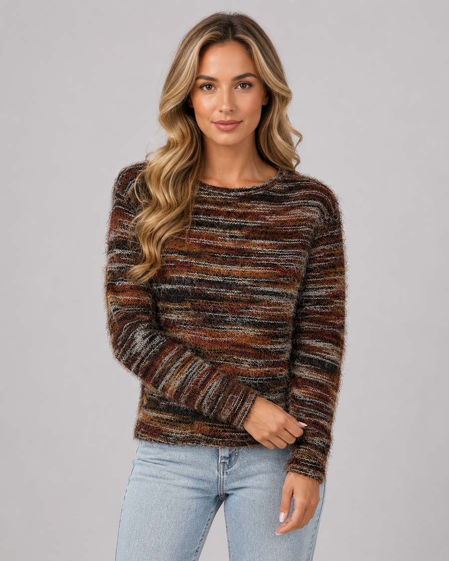 Pull en maille effet cils rayée à col rond pour femme | Lymington