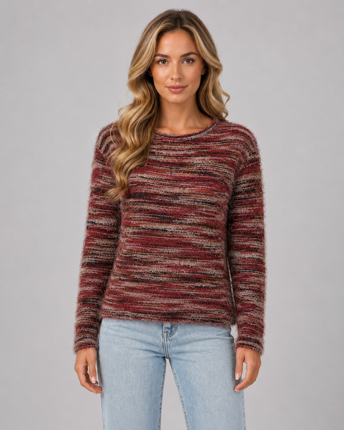 Pull en maille effet cils rayée à col rond pour femme | Lymington