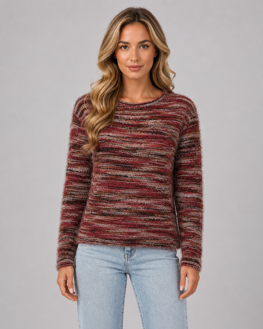 Pull en maille effet cils rayée à col rond pour femme | Lymington