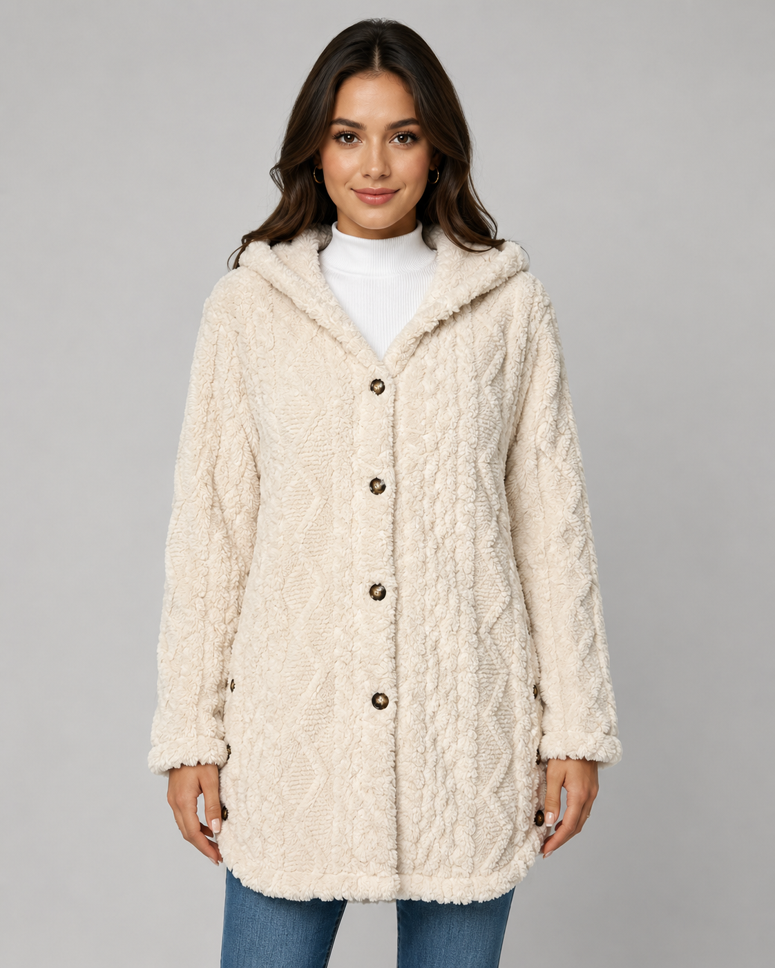 Veste en polaire teddy à capuche pour femme avec texture torsadée | Stanway