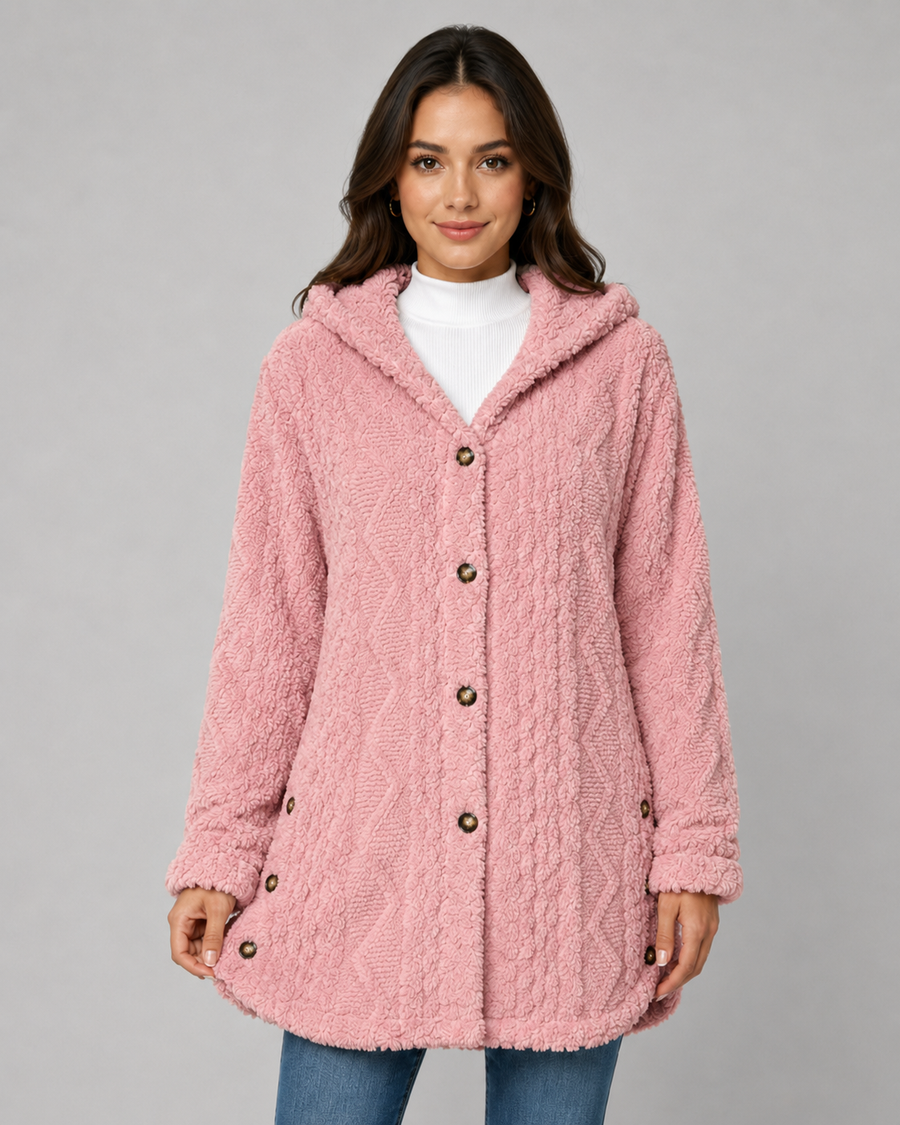 Women's Hooded Teddy Fleece Jacket with Cable Texture | Stanway