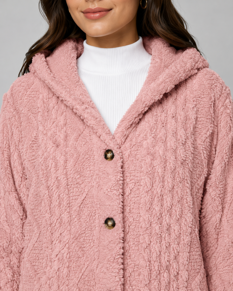 Women's Hooded Teddy Fleece Jacket with Cable Texture | Stanway