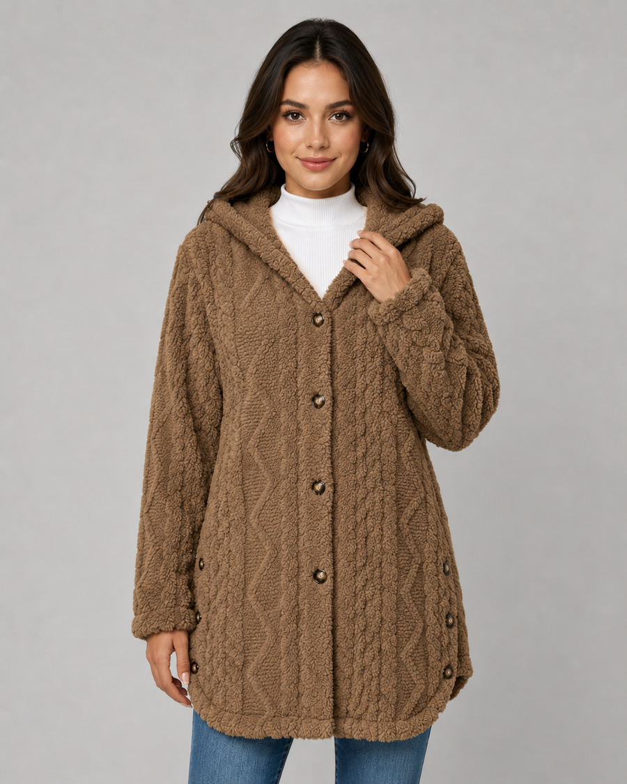 Women's Hooded Teddy Fleece Jacket with Cable Texture | Stanway