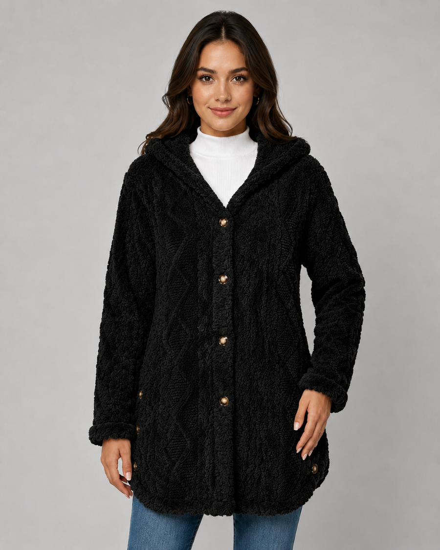 Women's Hooded Teddy Fleece Jacket with Cable Texture | Stanway