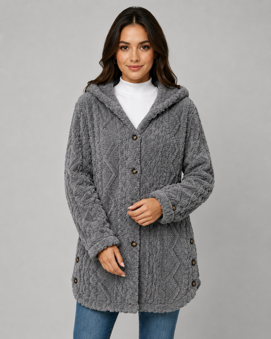 Women's Hooded Teddy Fleece Jacket with Cable Texture | Stanway