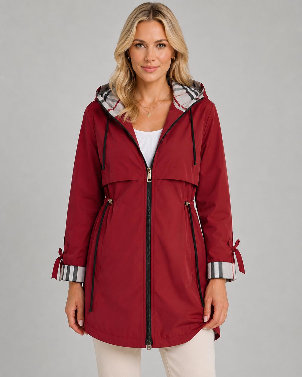 Women's Hooded Trench Coat with Check Lining | Ramsbury