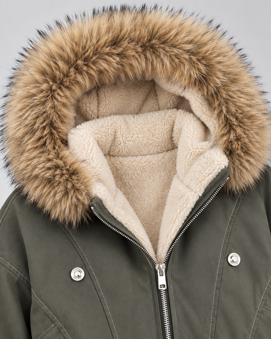 Women's Oversized Bomber Jacket with Faux Fur Hood | Caldbeck