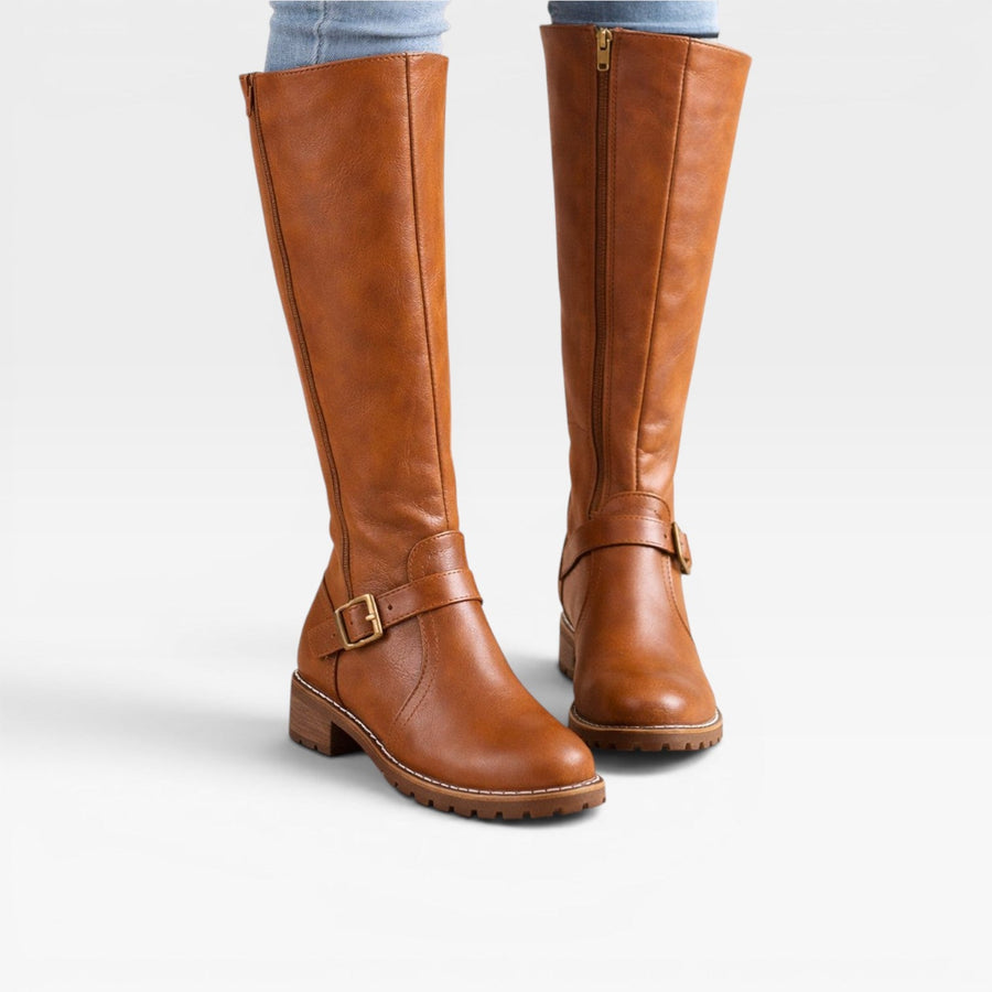 Women's Knee-High Leather Boots with Buckle Straps — view 3