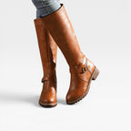 Women's Knee-High Leather Boots with Buckle Straps — view 2