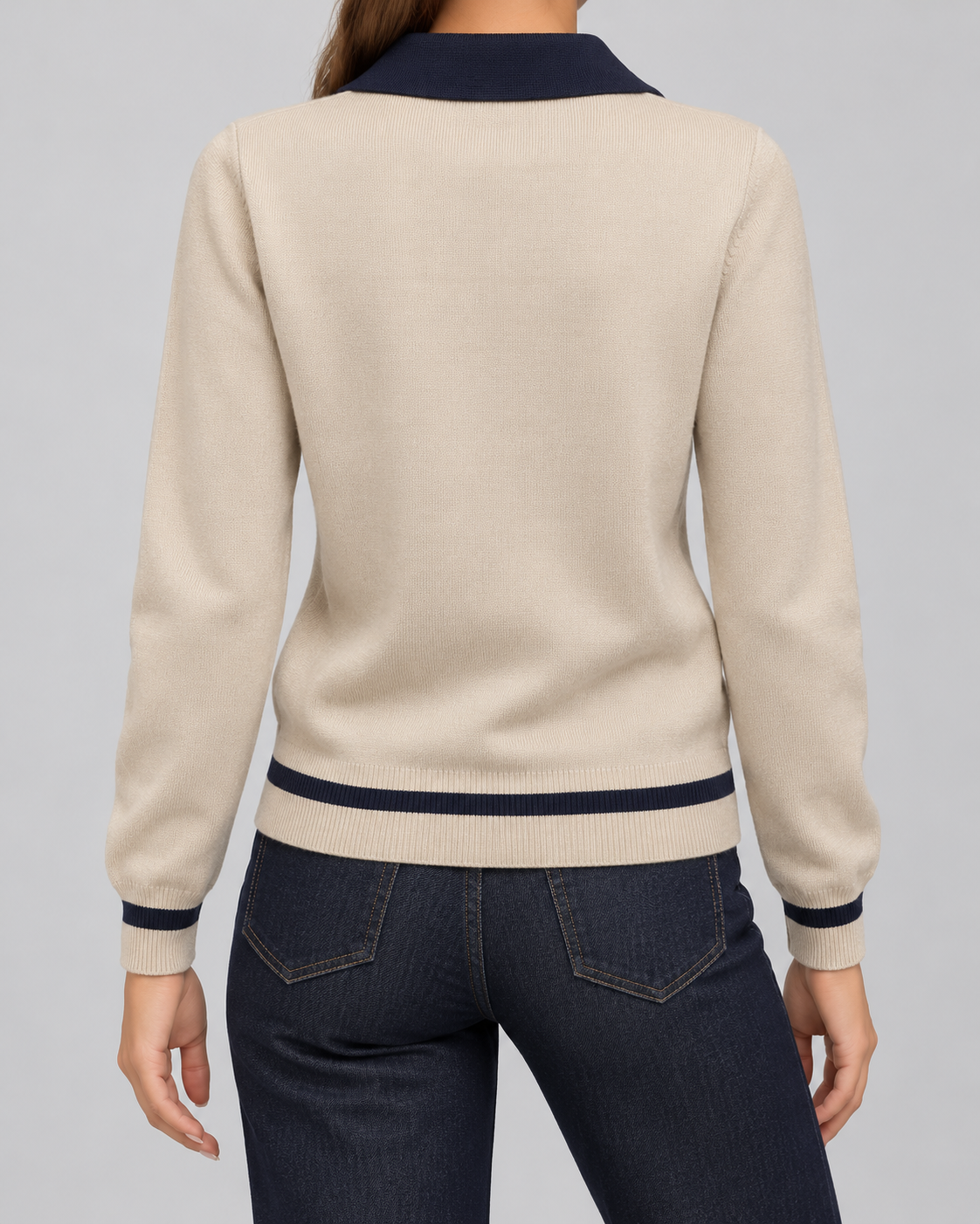 Women's Knitted Polo Jumper with Contrast Trim | Warkworth