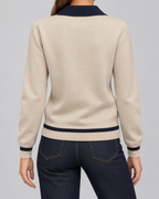 Women's Knitted Polo Jumper with Contrast Trim | Warkworth