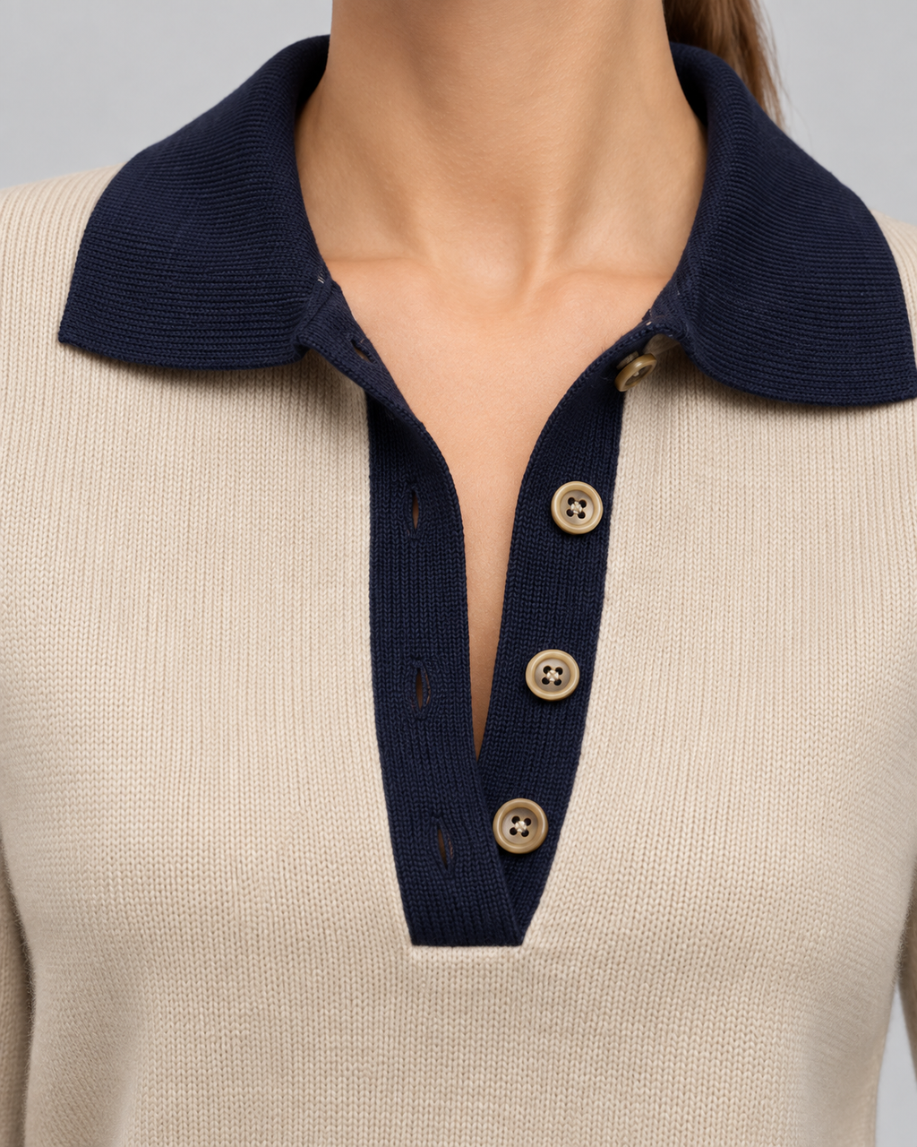 Women's Knitted Polo Jumper with Contrast Trim | Warkworth