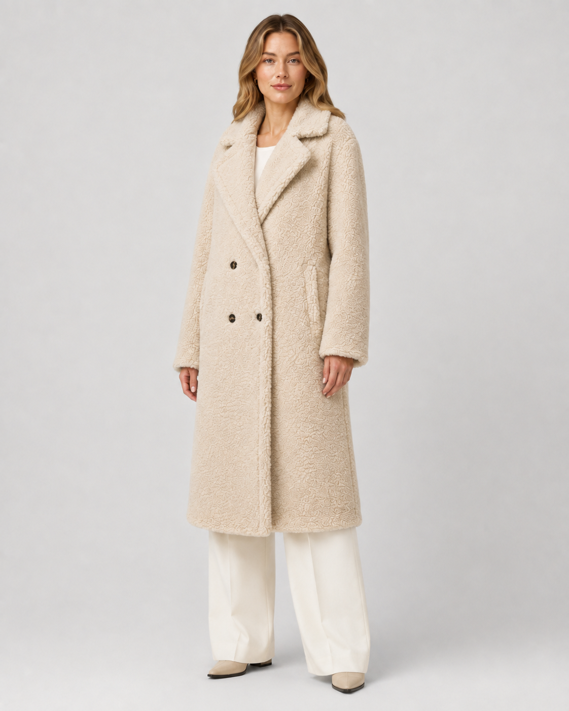 Women's Long Double-Breasted Teddy Coat | Quenington
