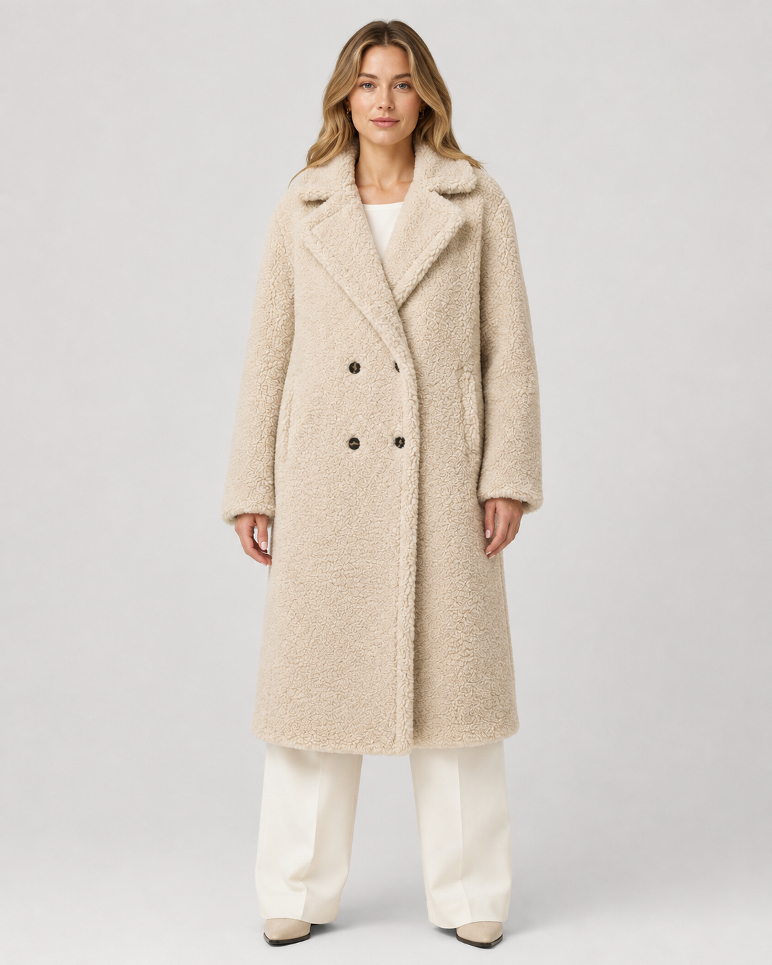 Women's Long Double-Breasted Teddy Coat | Quenington