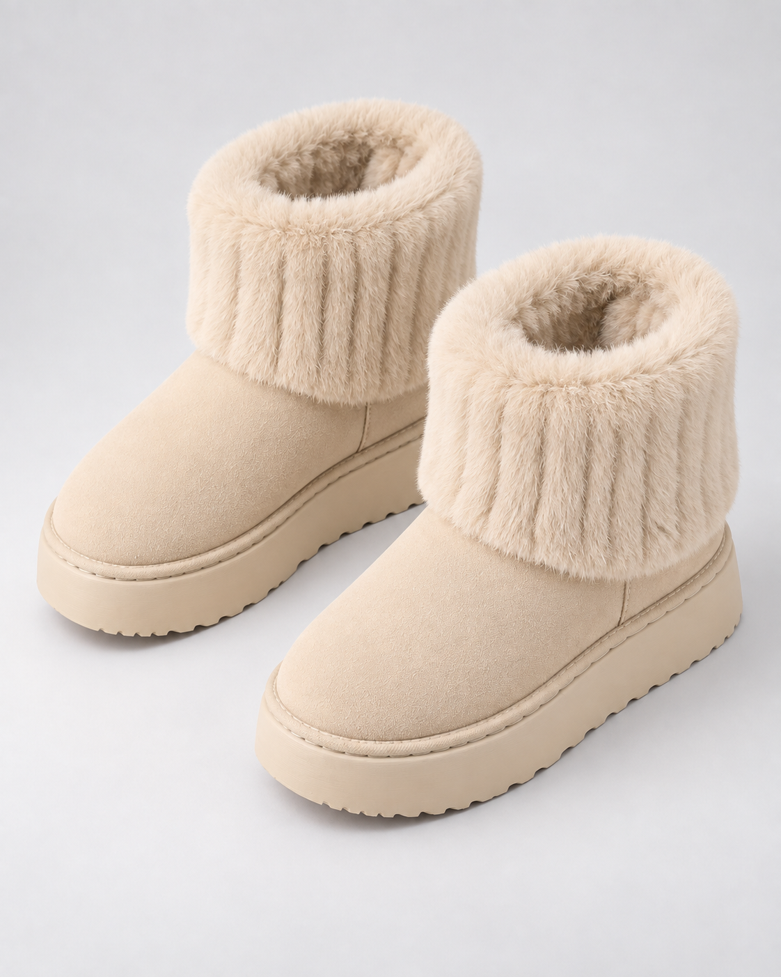 Women's Faux Fur Cuff Platform Ankle Boots | Folkington