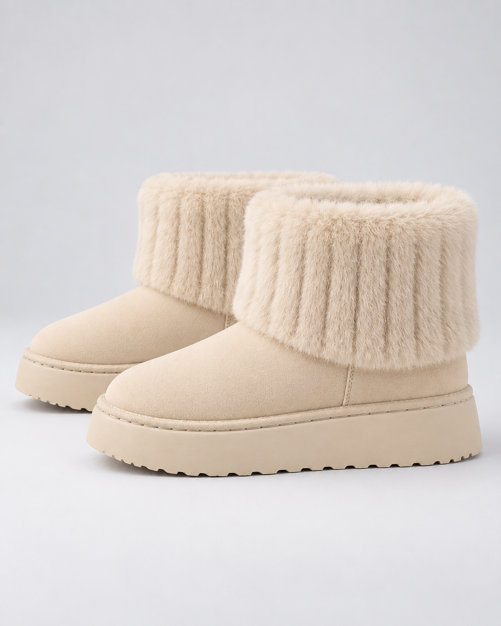 Women's Faux Fur Cuff Platform Ankle Boots | Folkington