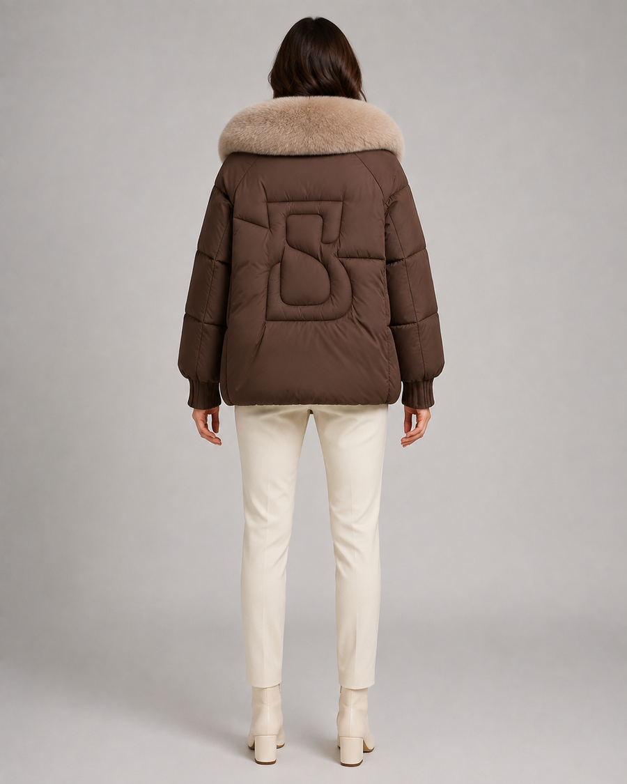 Women's Short Puffer Jacket with Faux Fur Collar | Faversham