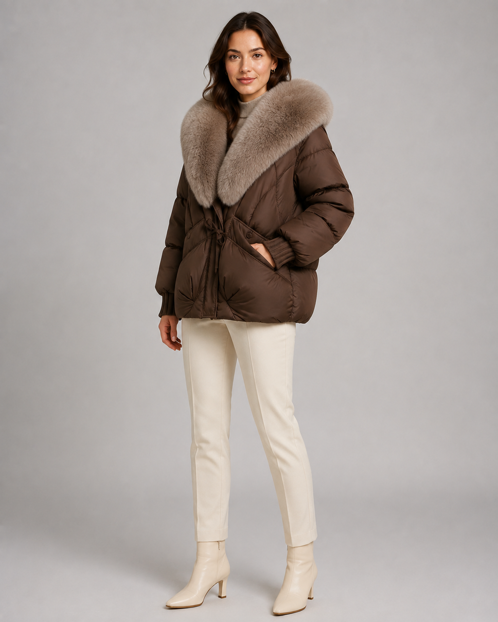 Doudoune courte à col en fausse fourrure pour femme | Faversham