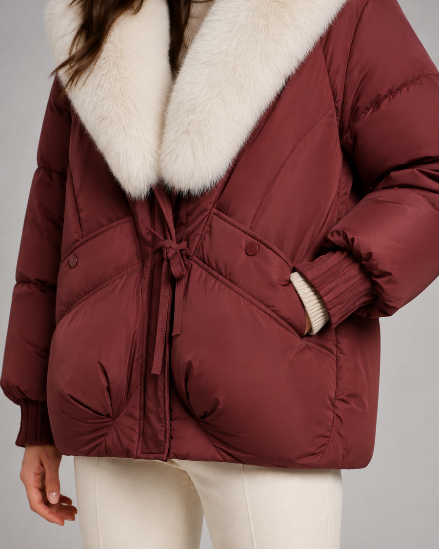 Women's Short Puffer Jacket with Faux Fur Collar | Faversham