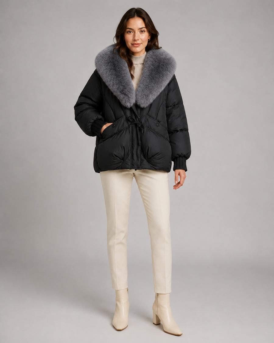 Women's Short Puffer Jacket with Faux Fur Collar | Faversham