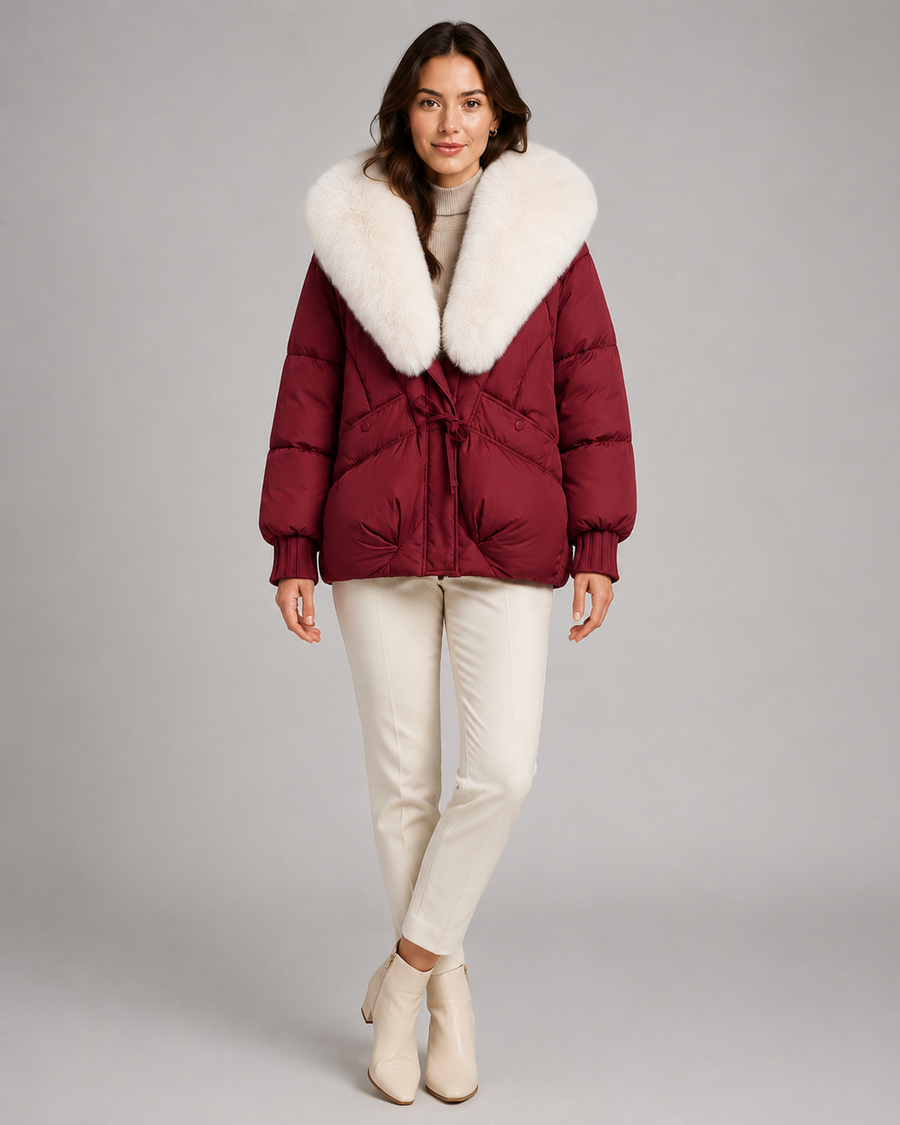Women's Short Puffer Jacket with Faux Fur Collar | Faversham