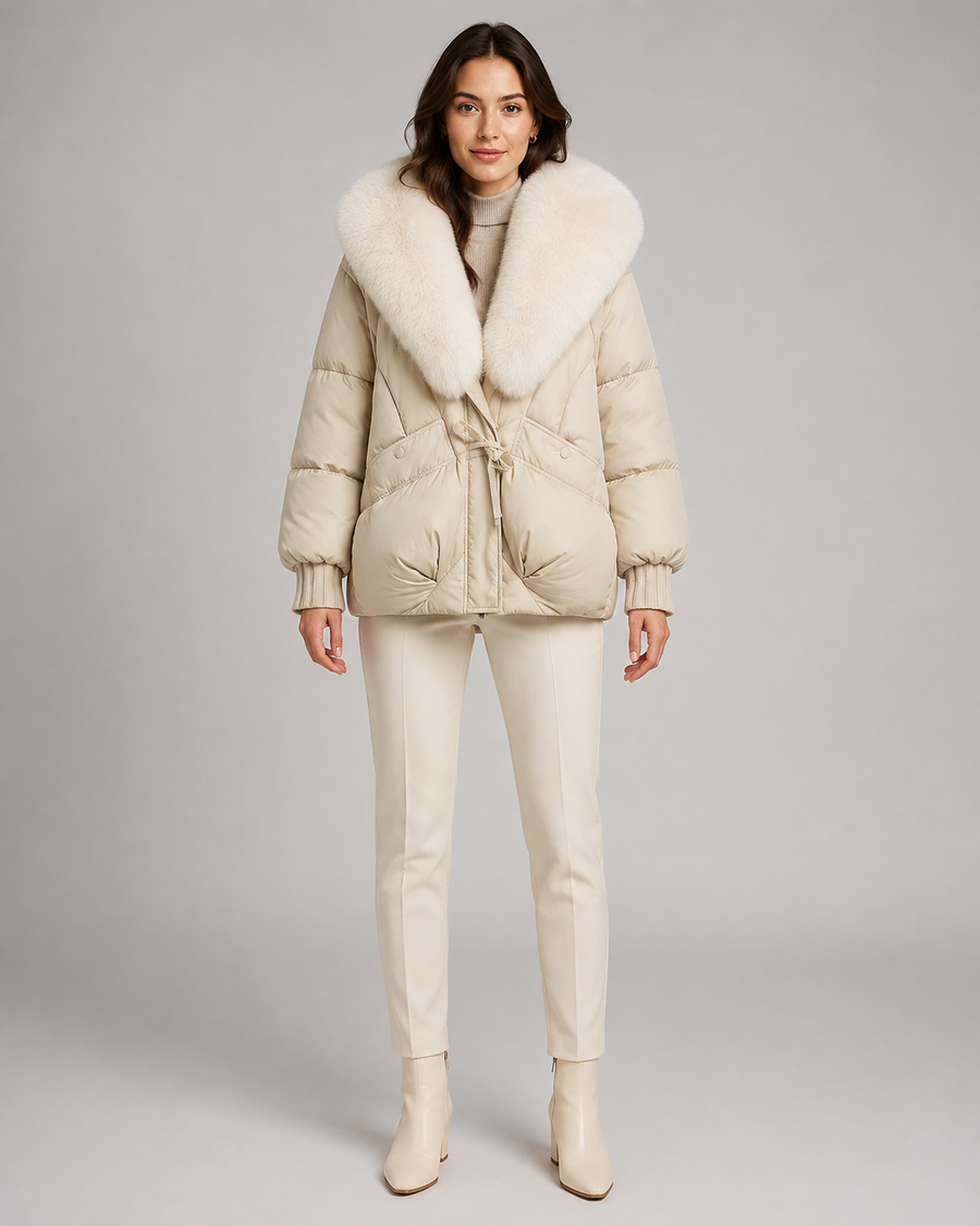 Women's Short Puffer Jacket with Faux Fur Collar | Faversham