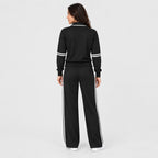 Women's quarter-zip and wide-leg trouser set in Black | Dorstone – back view