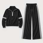 Women's quarter-zip and wide-leg trouser set in Black | Dorstone – front view
