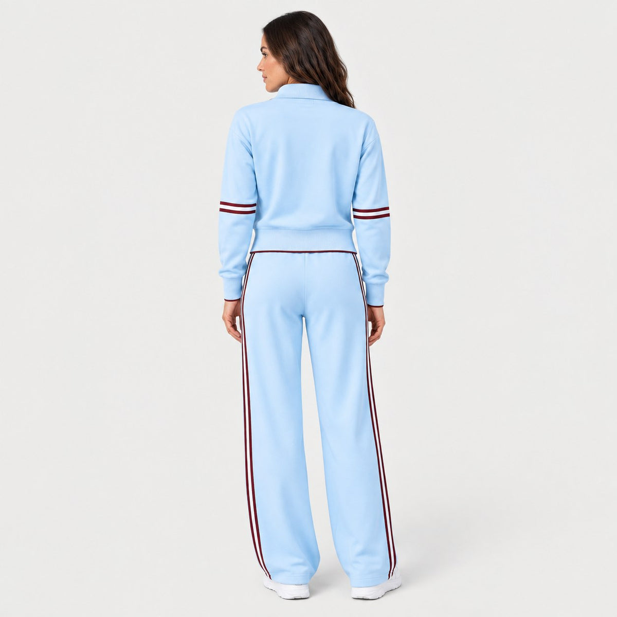 Women's quarter-zip and wide-leg trouser set in Light Blue | Dorstone – back view