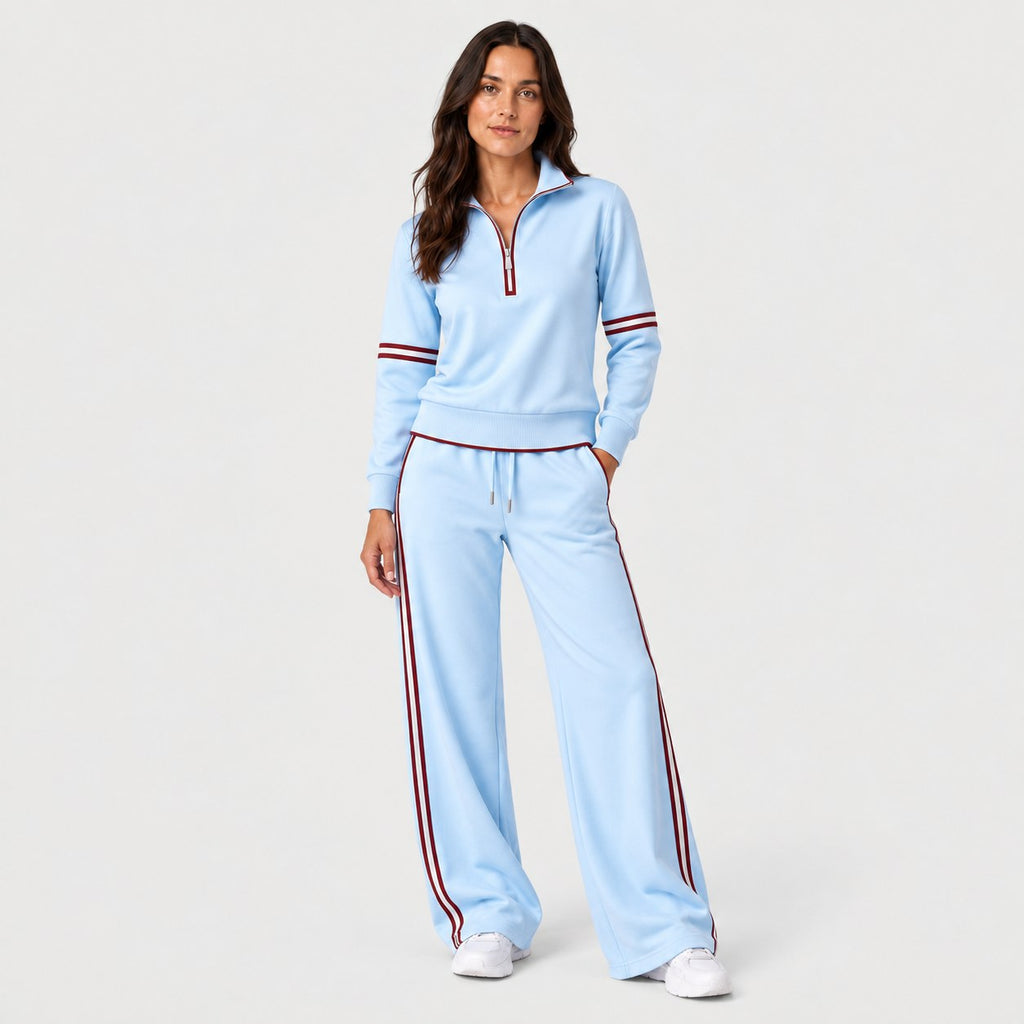 Women's quarter-zip and wide-leg trouser set in Light Blue | Dorstone – front view