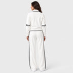 Women's quarter-zip and wide-leg trouser set in White | Dorstone – back view