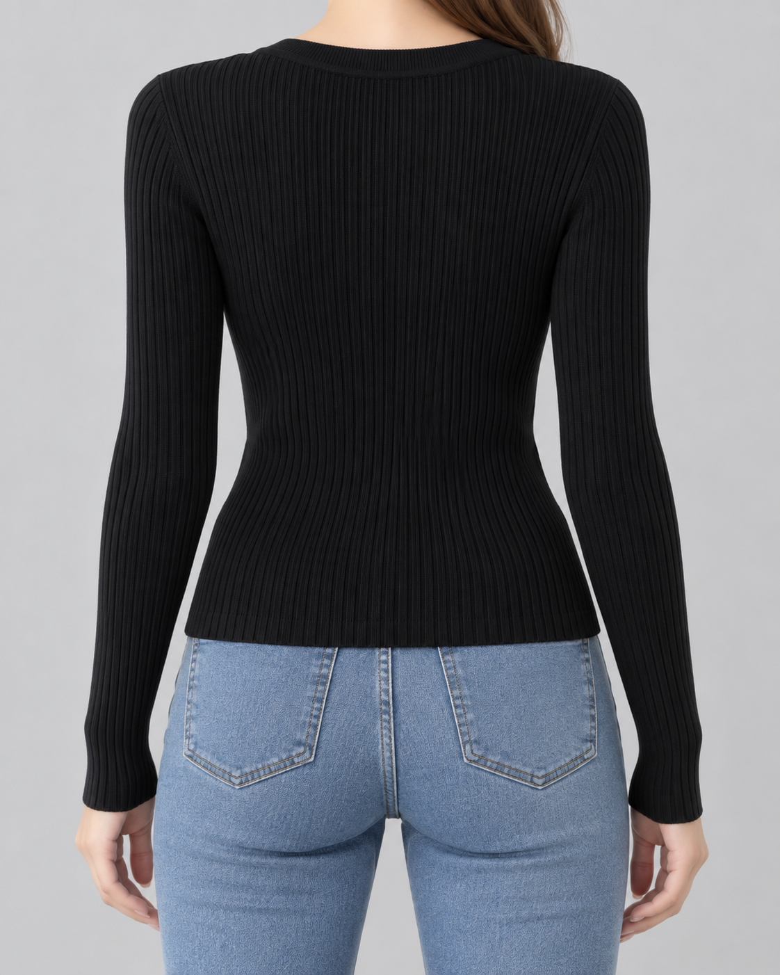 Damski prążkowany top Henley o dopasowanym kroju | Craster