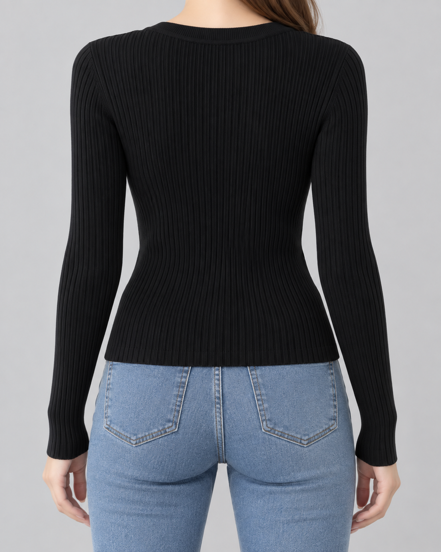 Damski prążkowany top Henley o dopasowanym kroju | Craster