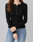 Damski prążkowany top Henley o dopasowanym kroju | Craster