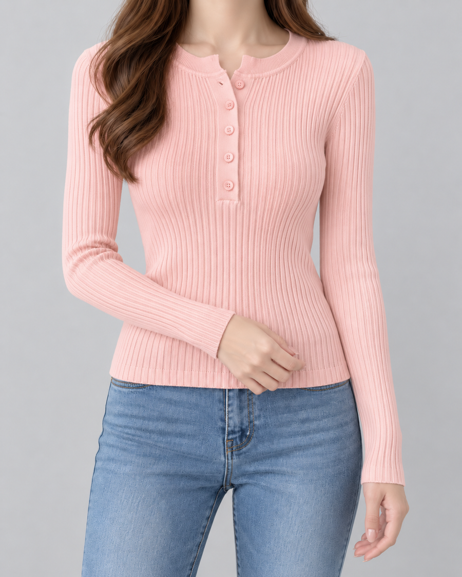 Damski prążkowany top Henley o dopasowanym kroju | Craster