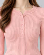Damski prążkowany top Henley o dopasowanym kroju | Craster