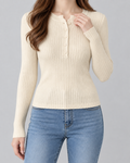 Damski prążkowany top Henley o dopasowanym kroju | Craster